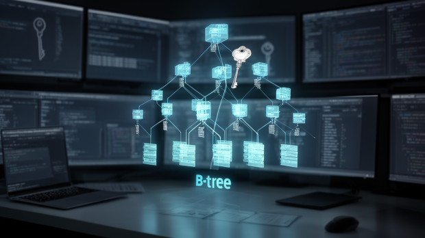 Visualisation réaliste d’une table Oracle organisée en index B-tree avec clé primaire et données ordonnées.