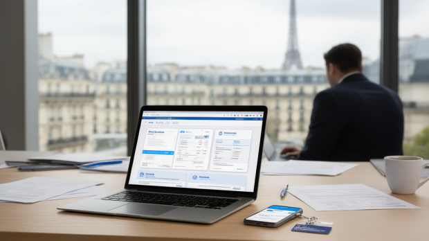 Agent de la Ville de Paris consultant un portail RH sécurisé sur ordinateur dans un bureau administratif
