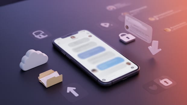 Smartphone affichant une messagerie privée effacée avec symboles de récupération de données pour récupérer une conversation supprimée Instagram