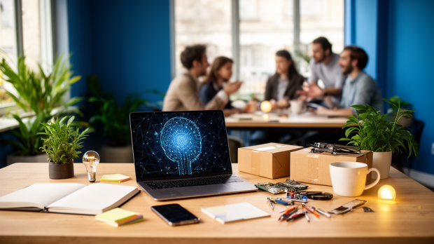 Entrepreneurs travaillant sur de nouveaux business rentables en 2025 avec IA, digital et économie durable